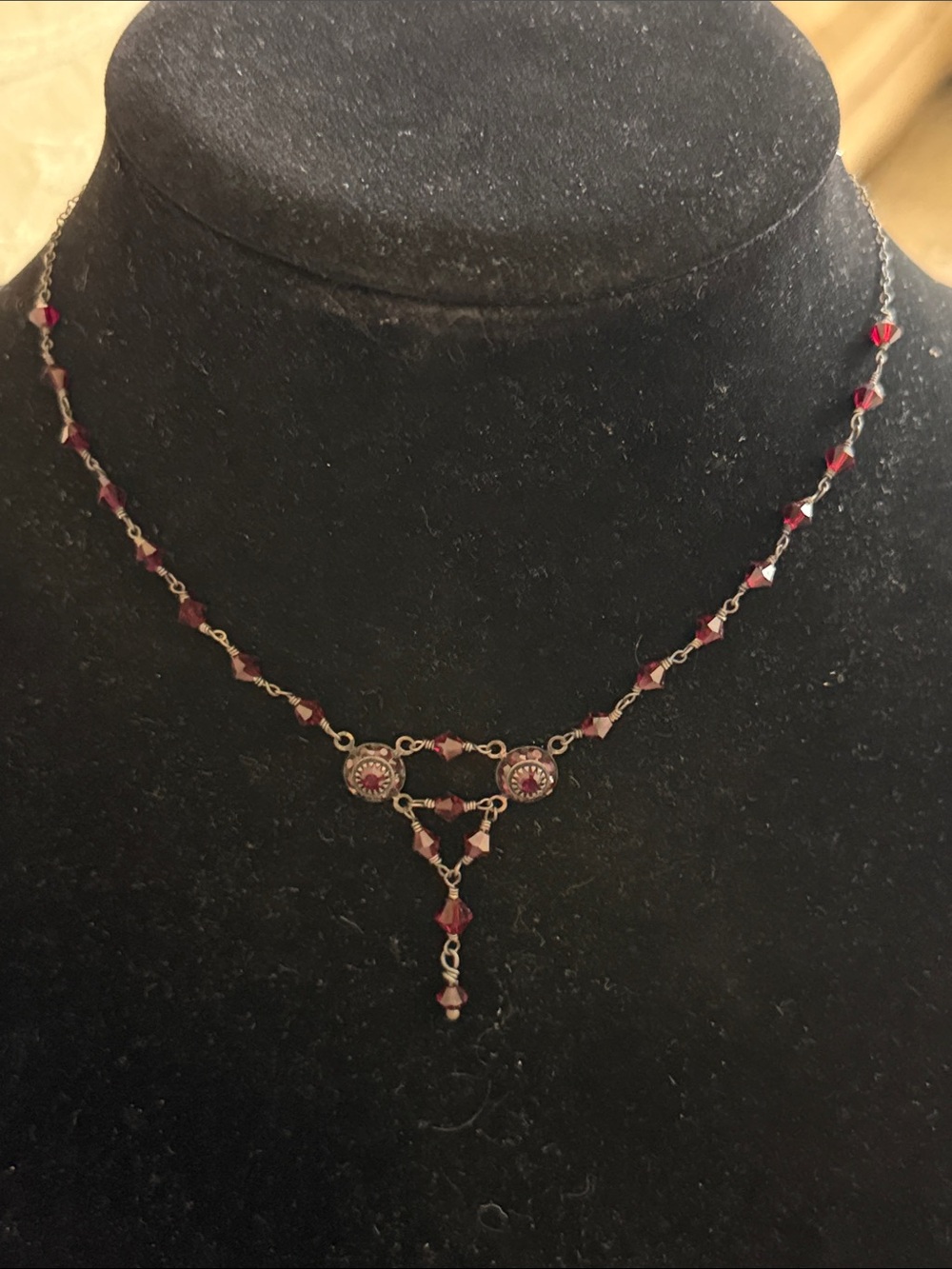 Crystal necklace deep garnet color